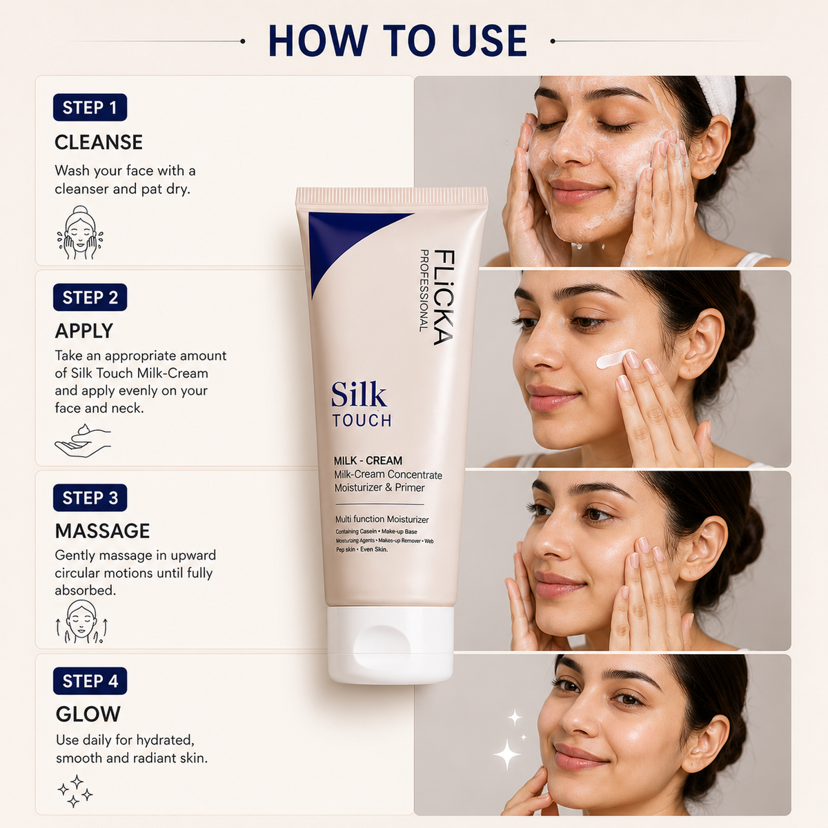 Flicka Professional Silk Touch Milk-Cream โ Moisturizer, Makeup Base & Remover