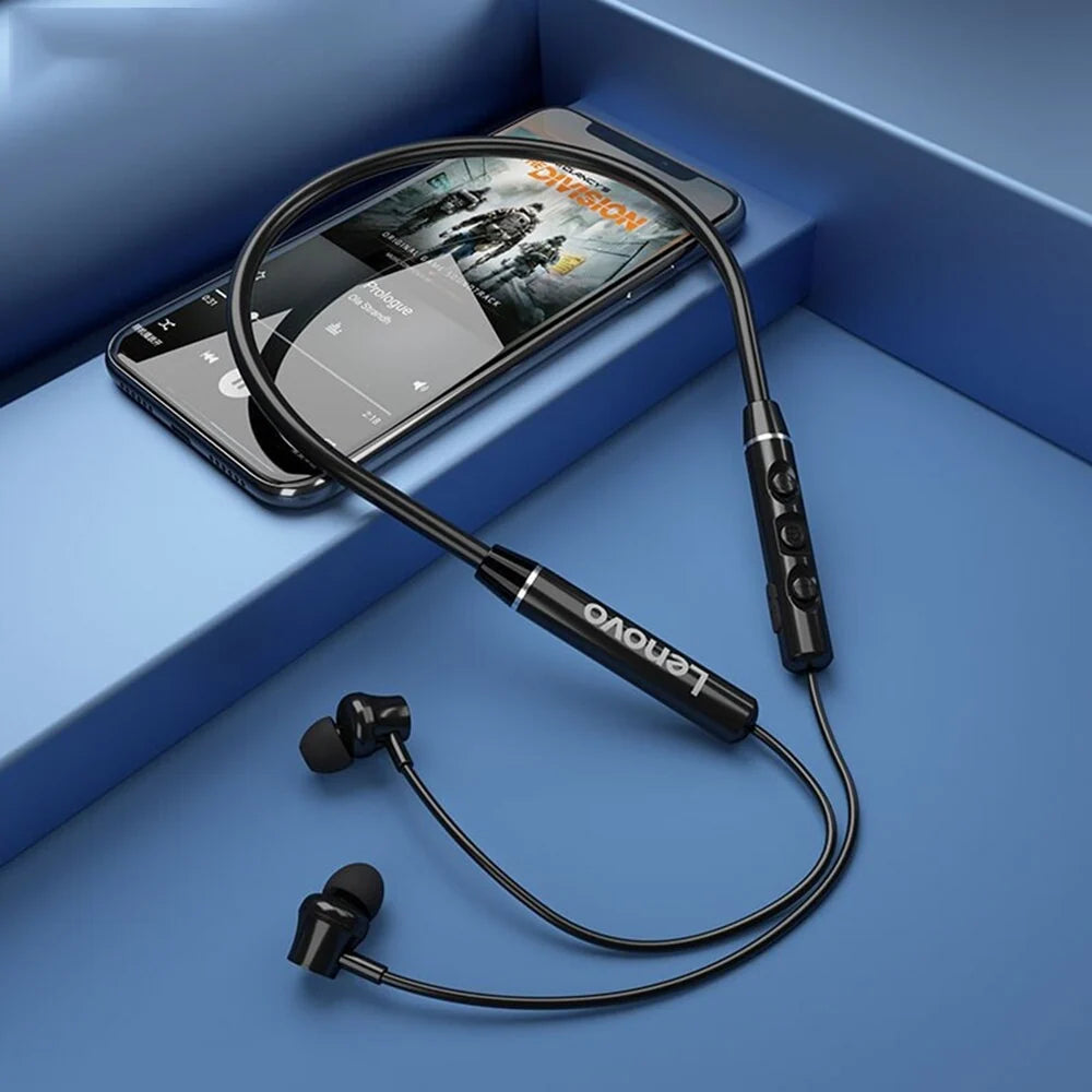 Lenovo QE03 Wireless Neckband Bluetooth Headphones – 10mm Stereo Drivers | Built-in Mic | Magnetic Earbuds | Long Battery Life