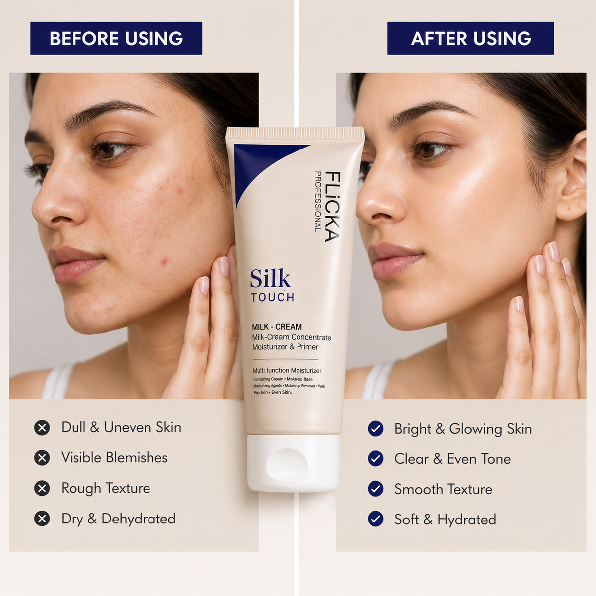 Flicka Professional Silk Touch Milk-Cream – Moisturizer, Makeup Base & Remover