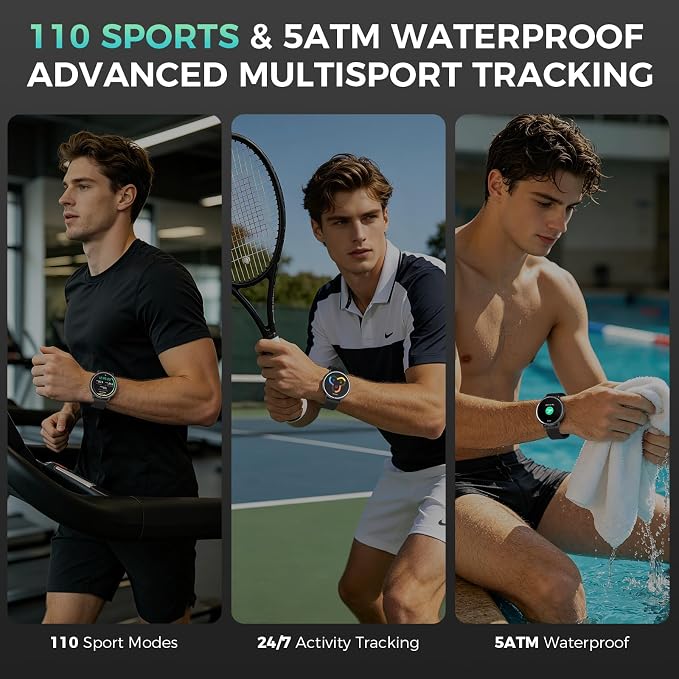 EGQINR GPS Smart Watch – 1.32" AMOLED, Bluetooth Calling, 5ATM, 110+ Sports Modes